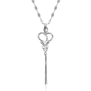 Love Heart Butterfly Pendant in Sterling Silver with Cubic Zirconia