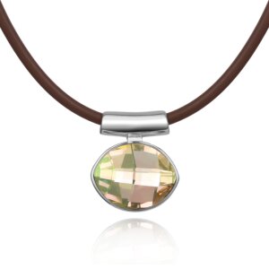 Oval Diamond Cutting Pendant in Sterling Silver with Swarovski Amethyst