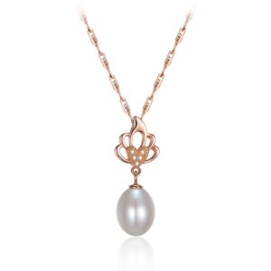 Bloom Flower with Droplets Pendant in Sterling Silver with Composite Shell Pearl