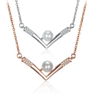Triangular V Pendant in Sterling Silver with Composite Shell Pearl
