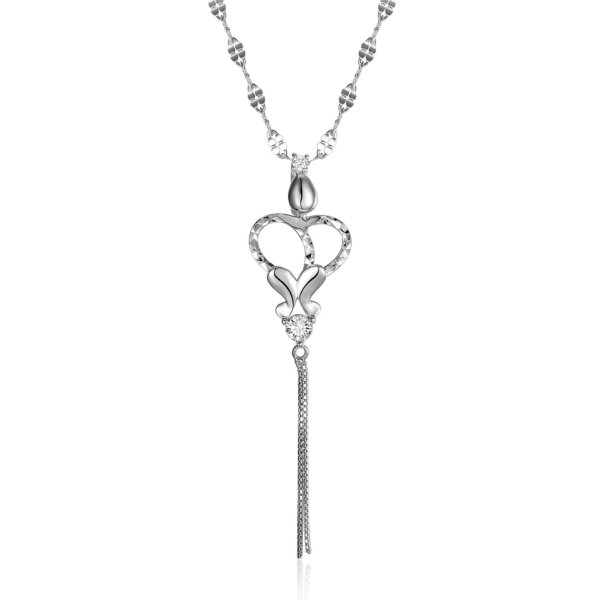 Love Heart Butterfly Pendant in Sterling Silver with Cubic Zirconia