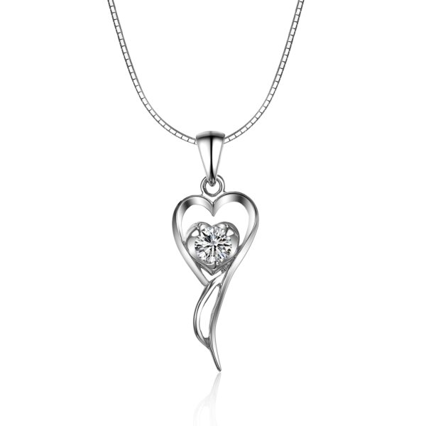 Heart-Shaped Long Lasting Love Pendant in Sterling Silver with Cubic Zirconia