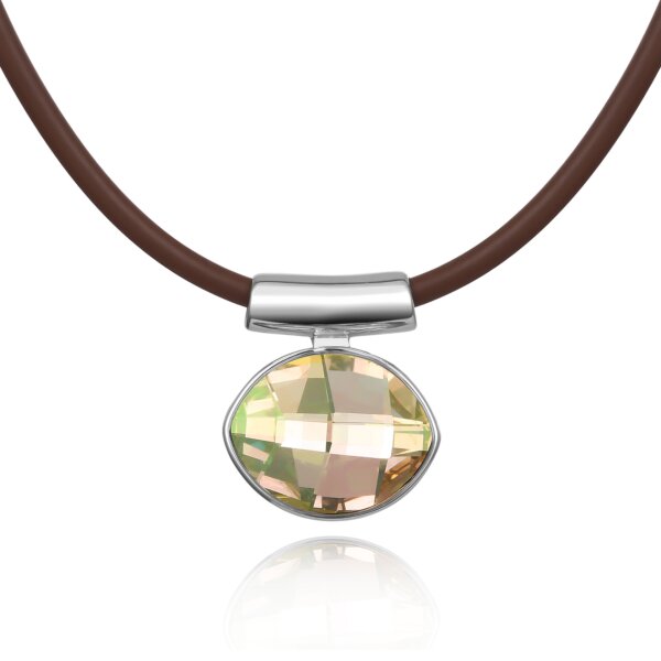 Oval Diamond Cutting Pendant in Sterling Silver with Swarovski Amethyst