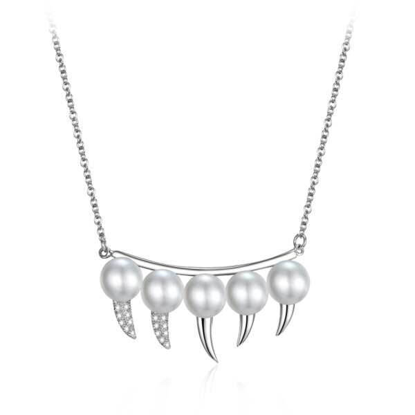Crescent Pearl Lineup Pendant in Sterling Silver with Composite Shell Pearl