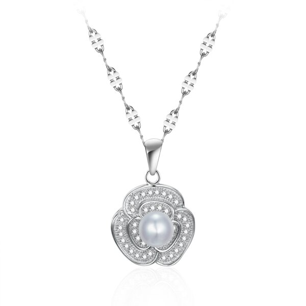 Round Floral Pendant in Sterling Silver with Composite Shell Pearl