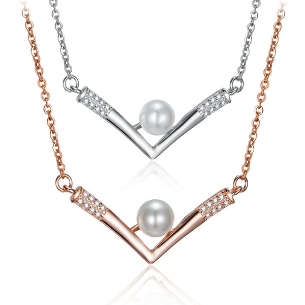 Triangular V Pendant in Sterling Silver with Composite Shell Pearl